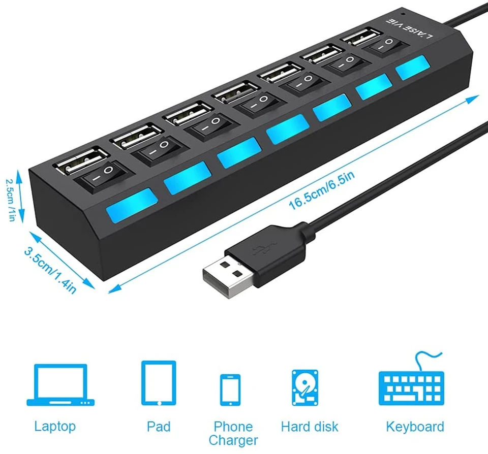 USB-разветвитель 4/7 USB-портов с выключателем ВКЛ./ВЫКЛ. | Компьютеры и офис