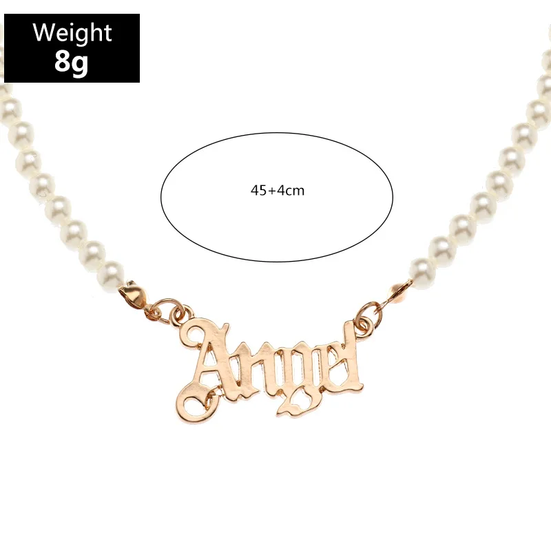 

European Fashion Alphabet Necklaces Jewelry Womens Imitation Pearl Beads Chains Popular Letter Angel Honey Necklaces For Girls