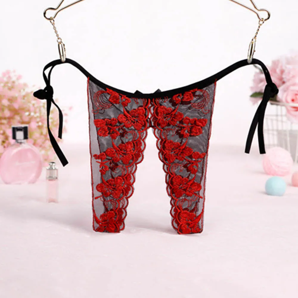 Sexy Underwear Crotchless Embroidered Panties Exotic Women Lingerie Open Crotch Lace Floral Embroidery Thongs Lacing Briefs