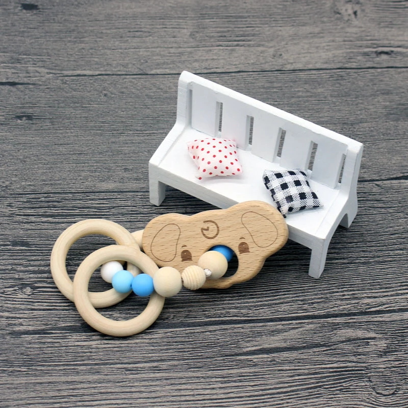 Mordedor de madera para beb&eacute;, pulsera de dentici&oacute;n de grado alimenticio, juguete seguro, regalo para A&ntilde;o Nuevo, 1 ud.-4
