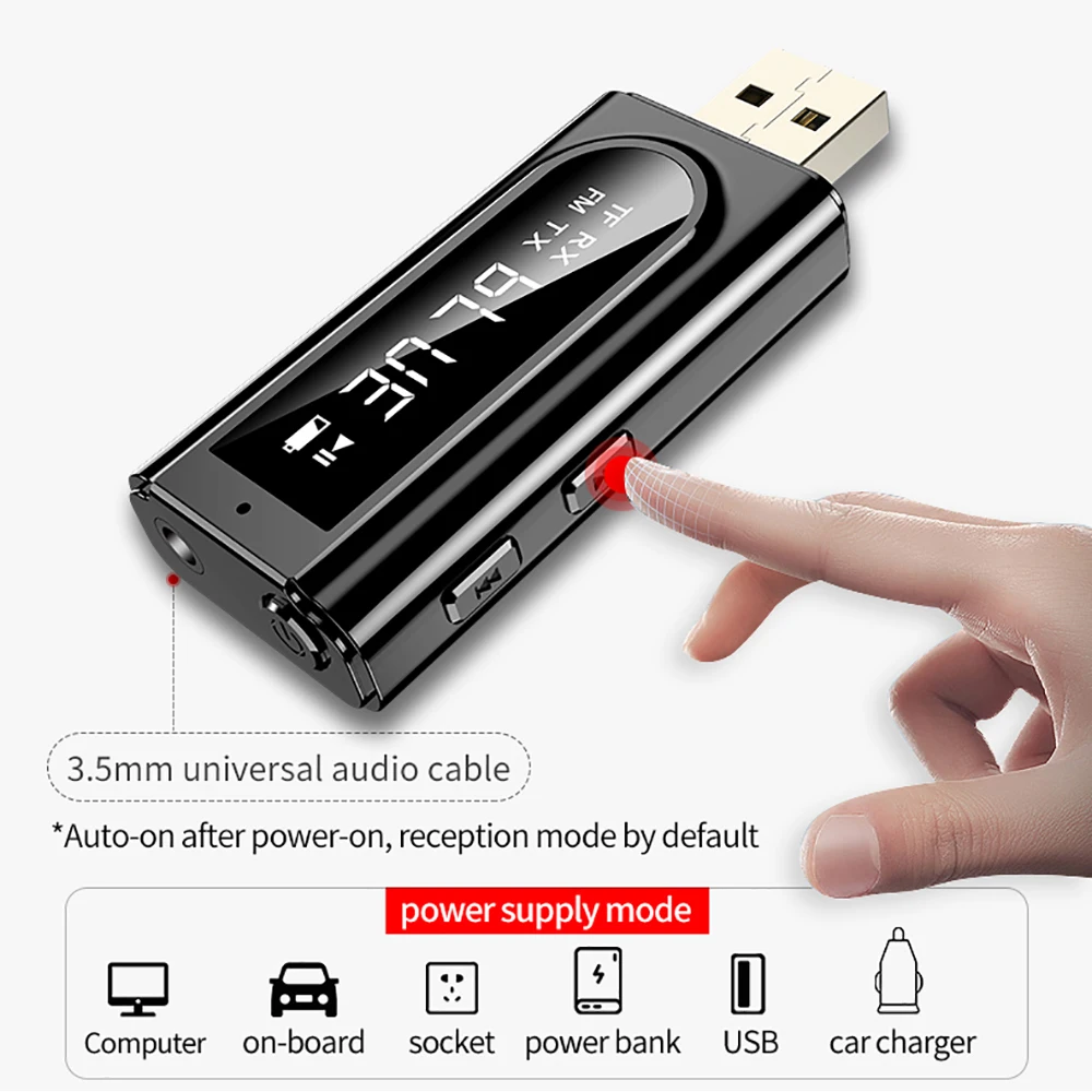 tebe bluetooth 5 0 receiver transmitter with tf card solt 3 5mm aux fm 2 in 1 wireless audio adapter usb dongle for pc headphone free global shipping