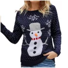 Женский трикотажный свитер с круглым вырезом, с рисунком снеговика