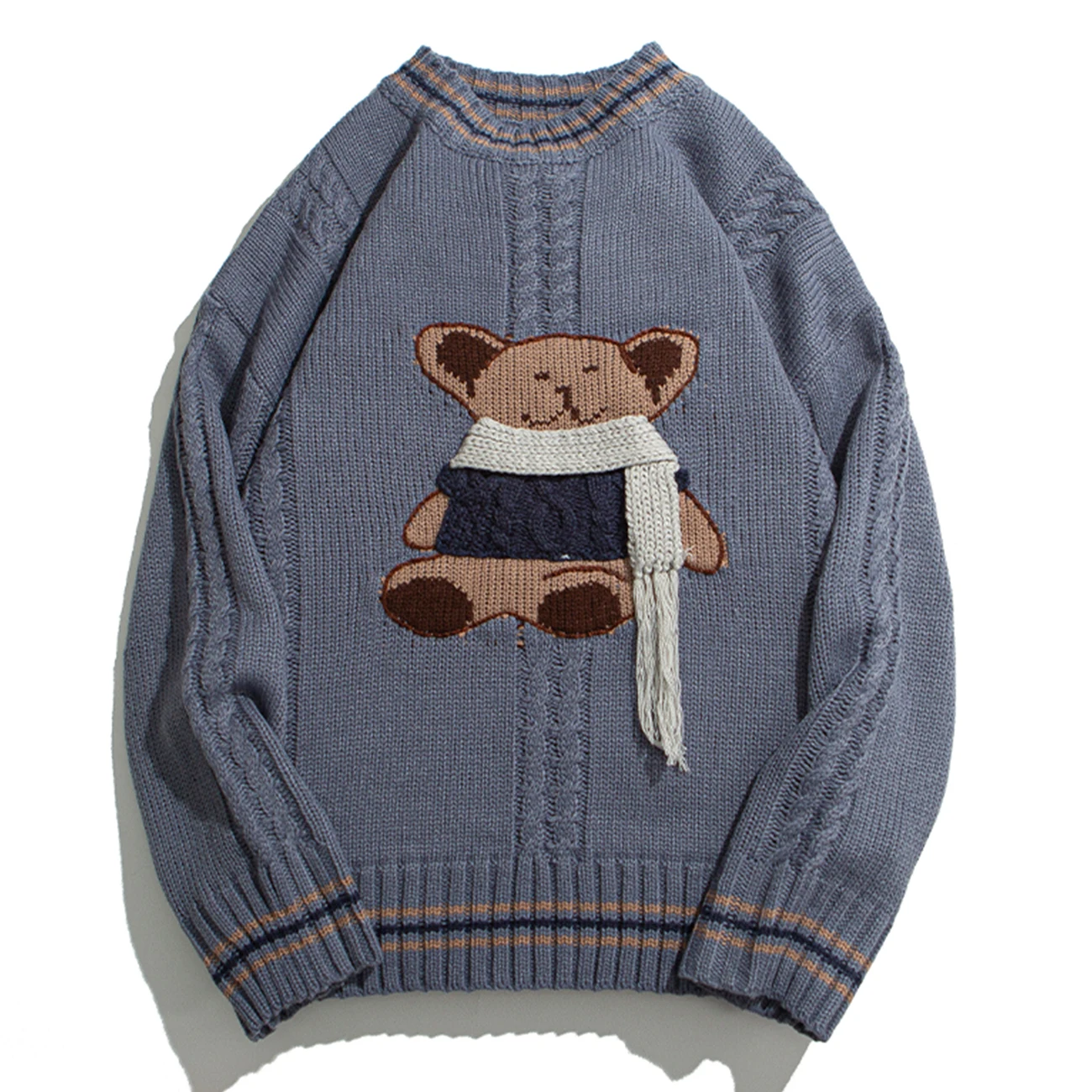 Хип Хоп Уличная трикотажный свитер с медведем для мужчин 2020 Осень Harajuku Мужской