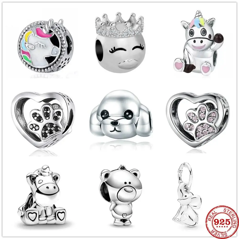 Новый 925 пробы серебра в форме единорога принц пуделя след кулон виде ежа DIY