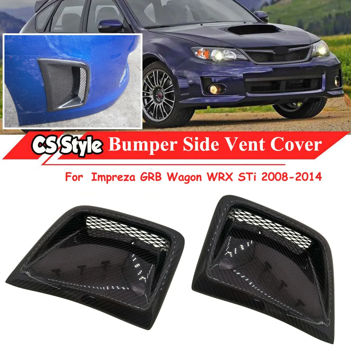 

Front Bumper Side Vents Cover Trim Body Spoiler for Subaru Impreza GRB Wagon WRX STi 2008-2014, Real Carbon Fiber