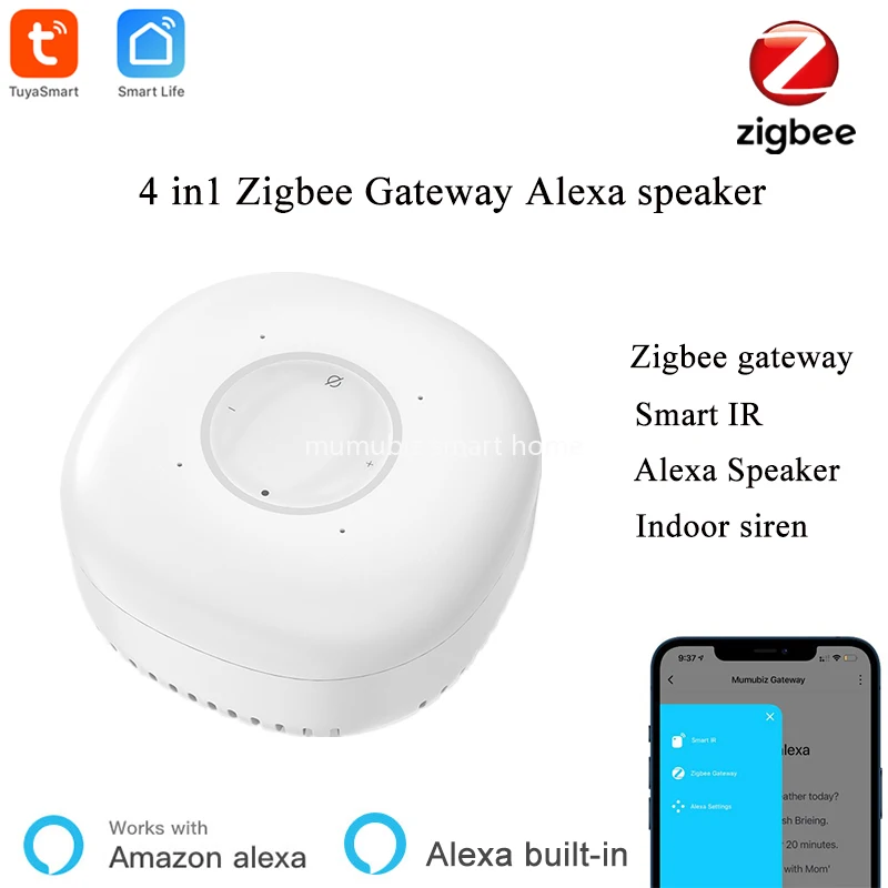 

Умный динамик Tuya Smart Alexa, шлюз Tuya Zigbee 3,0 со встроенным умным ИК-модулем Alexa, внутренний динамик с сиреной