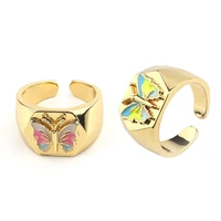 french style golden butterfly dripping oil ring wide face women rings holiday gift ladies jewelry women rings