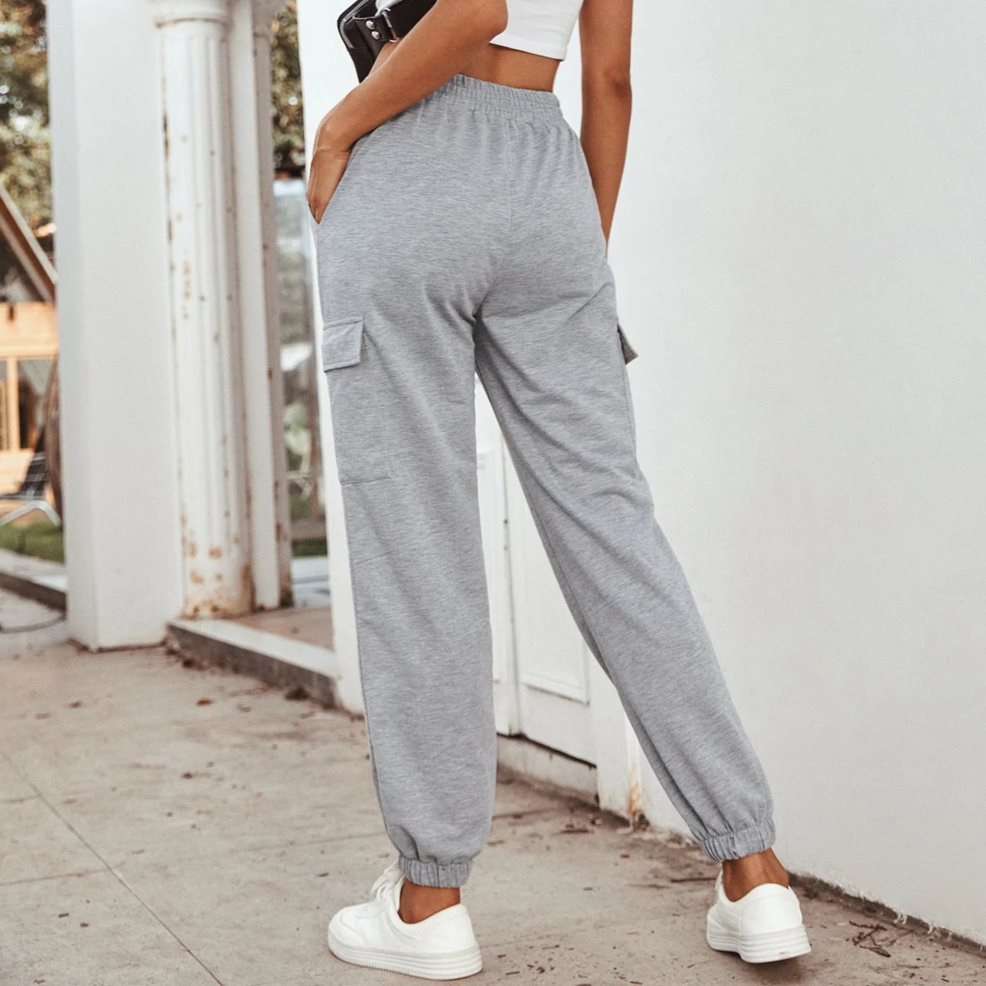 Повседневные женские свободные брюки 2020 спортивные с широкими штанинами высокой