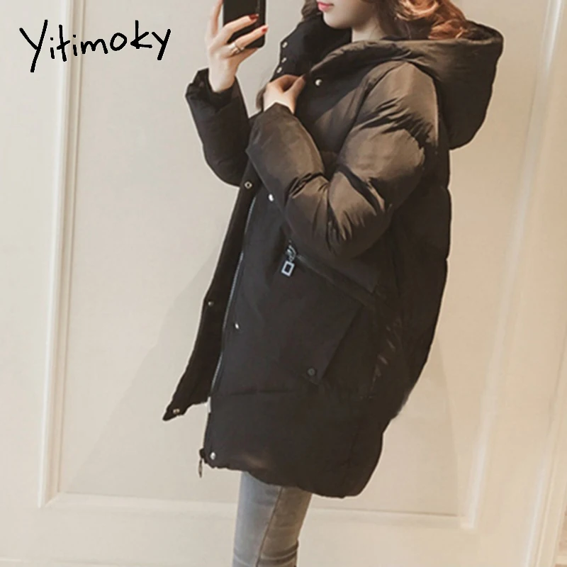 Yitimoky 2021 зимние женские парки с капюшоном короткое белое черное хлопковое пальто