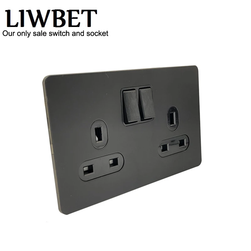 Двойная настенная розетка LIWBET и черная панель из нержавеющей стали стандарта
