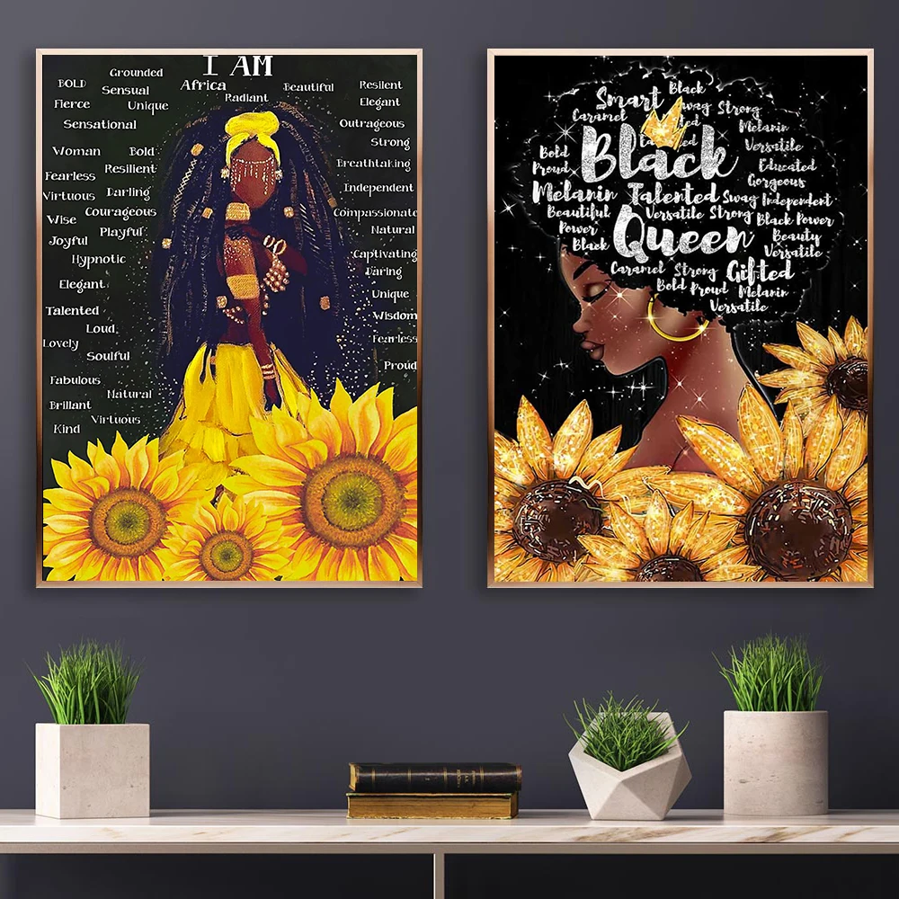 

Fashion Black Girl Woman Art Canvas Painting Feminist Posters and Prints Wall Pictures For Living Room Afro Queen Portrait Decor