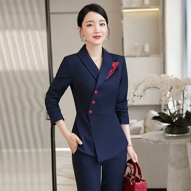 

Large Size Autumn And Winter Professional Suit Temperament Overalls 2021 New Slim Single-breasted Ladies Blazer Casual Trousers