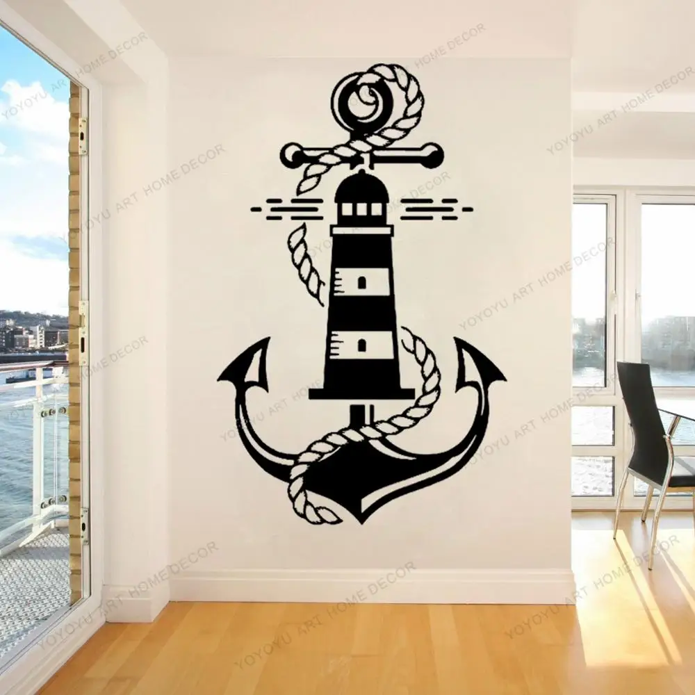 

Nautical Marine Anchor Lighthouse Vinyl Wall Decals Home Decoration For Living Room Removable Art Wall Stickers CX558