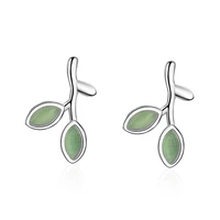 young buds earrings korean version of small fresh cat eye stone earrings sen personality sweet leaf earrings