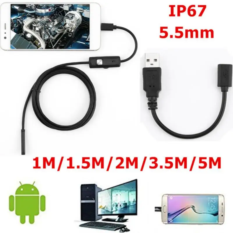 Эндоскоп HD USB 5 мм 720P с 6 светодиодами 1/1 5/2/3 5/5 м мягкий кабель водонепроницаемый