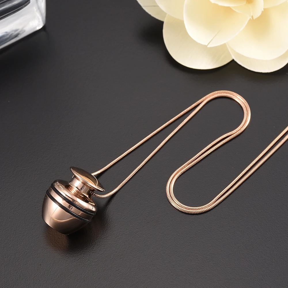 

IJD9896 Stainless Steel Unique Rose Gold Cremation Keepsake Pendant for Ashes Urn Memorial Souvenir Necklace Men Women Jewelry