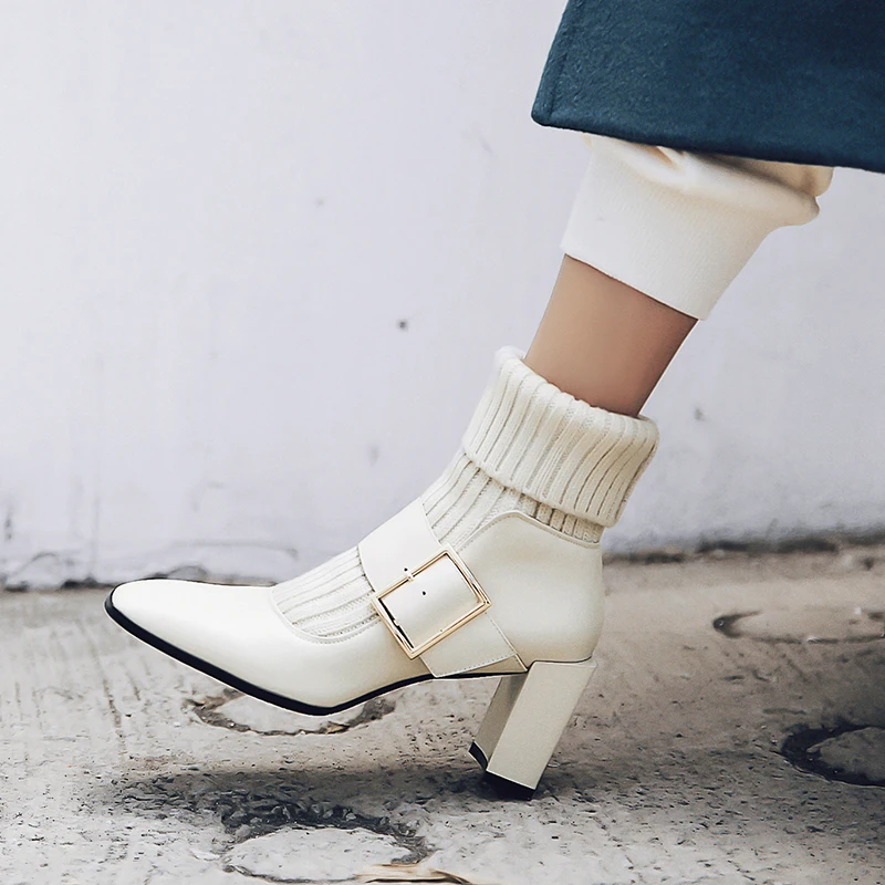 Boots Women Genuine Leather Mid-calf Boots Fashion High Heels Autumn Winter Party Prom Shoes Woman Office