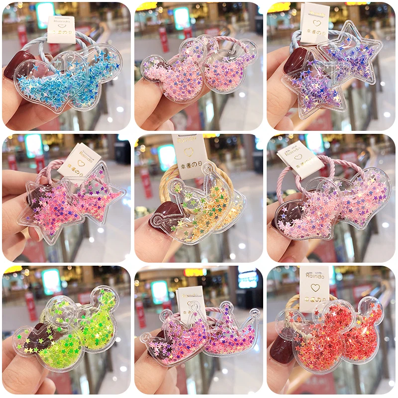 New Cute Crown Star Quicksand Scrunchies Children Girls Kids Elastic Hair Rubber Band Accessories Tie Hair Ring Rope Holder