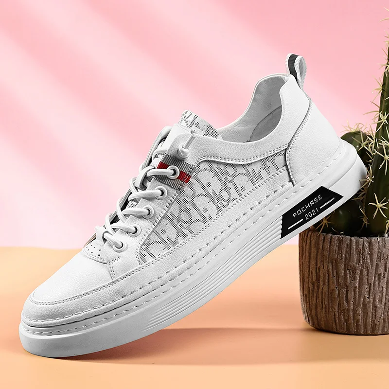 

Mens high quality low top genuine leather shoes printing casual breathable canvas shoes luxury fashion dress vulcanise shoes