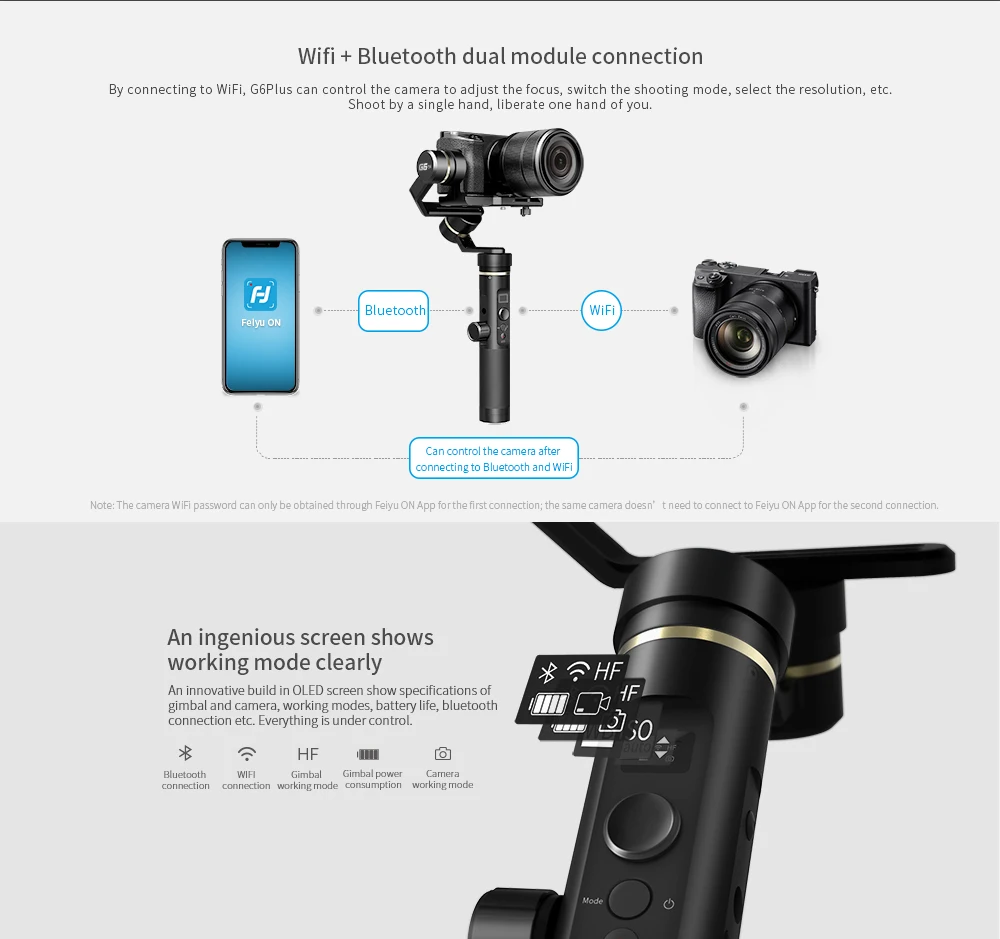 Feiyu G6 плюс 3-осевой ручной шарнирный стабилизатор для камеры GoPro для однообъективного цифрового зеркального Камера s Смартфон экшн-Камера в 800g защита от брызг