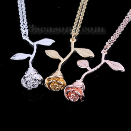 DoreenBeads Трендовое ожерелье для женщин девушек розовое золото красная роза цветок