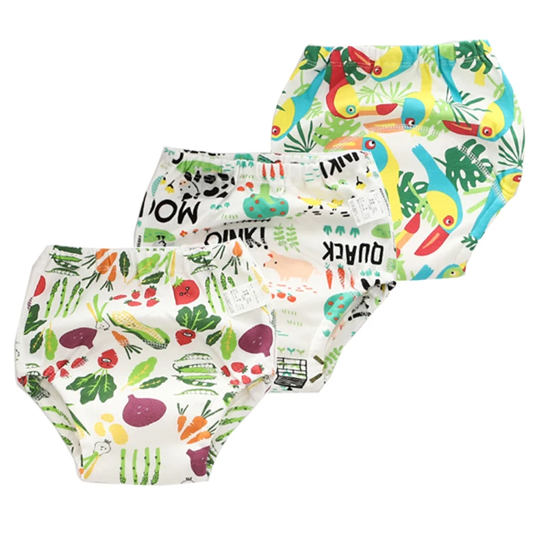 100 Комплект из 3 предметов, для ребенка, чулочки для малышей и детей постарше, тренировочными брюками Водонепроницаемый 4 слоя Многоразовые Подгузники тканевые подгузники печатные хлопок детское нижнее белье трусики - Цвет: 100
