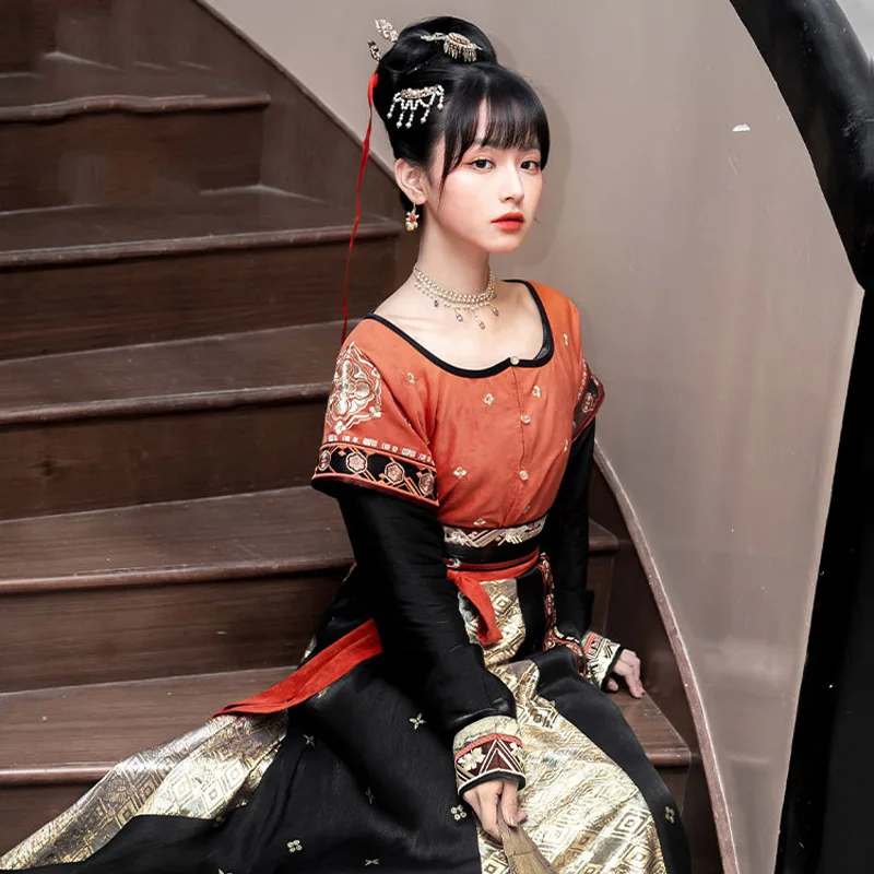 

Осенний костюм ханьфу для женщин, одежда старой династии Тан для взрослых, традиционный китайский женский повседневный костюм, праздничная...