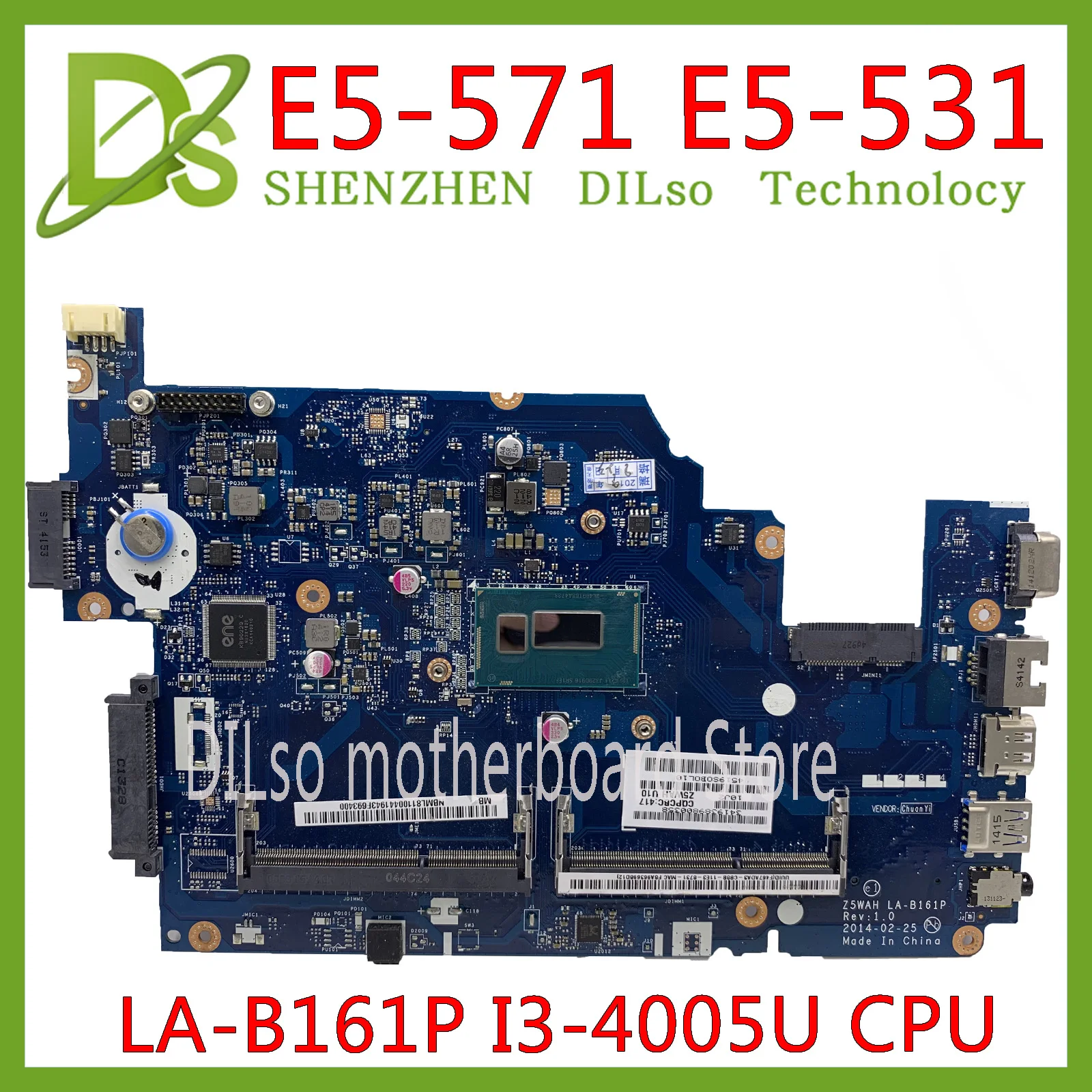KEFU LA-B161P материнская плата для ноутбука ACER Aspire E5-571G E5-571P E5-571 E5-531 материнская плата Z5WAH LA-B161P I3-4005 Тесты