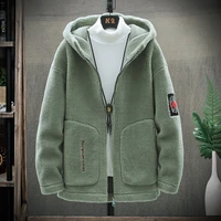 mens jacket winter grained wool mens jacket student plus velvet thick lamb velvet jacket loose hooded jacket outdoor leisure