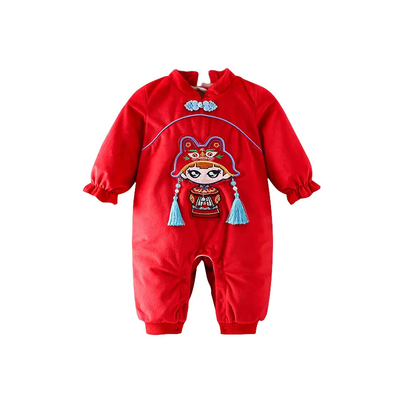 

Baby Romper Cute Tiger Head Girl Baby Plus Velvet Padded Jumpsuit New Year Christmas Children's Clothes