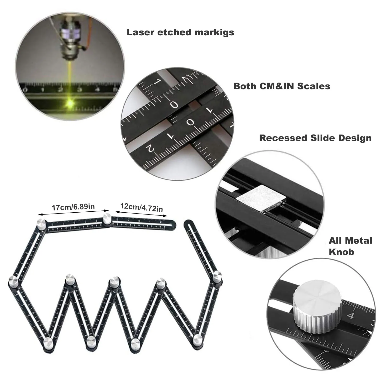 Multi Angle Measuring Ruler 6/9/12 Fold Alloy Finder Template Tool Folding Brick Tile Wood Corner Positioning | Инструменты