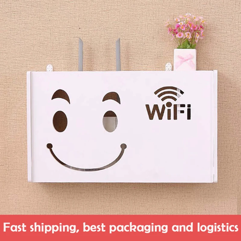 

New Wifi Router Shelf Storage Boxes Cable Power Plus Wire Bracket Storage Box Wood-Plastic Wall Shelf Hanging Plug Bracket Box