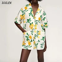 za womens shirts floral printed blouses linen short sleeves female beach mujer blusas oversize vintage tops summer casual loose