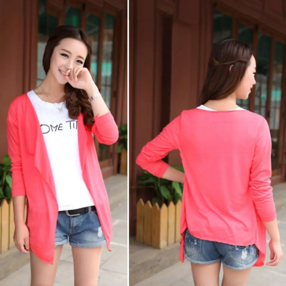 Вязанная женская летняя Защита от солнца на пляже кардиган пальто сплошной цвет