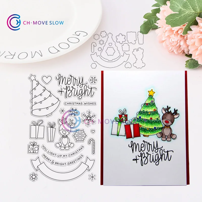 CH MERRY AND BRIGHT металлический Трафаретный вырубной штамп и марки &quotсделай сам&quot
