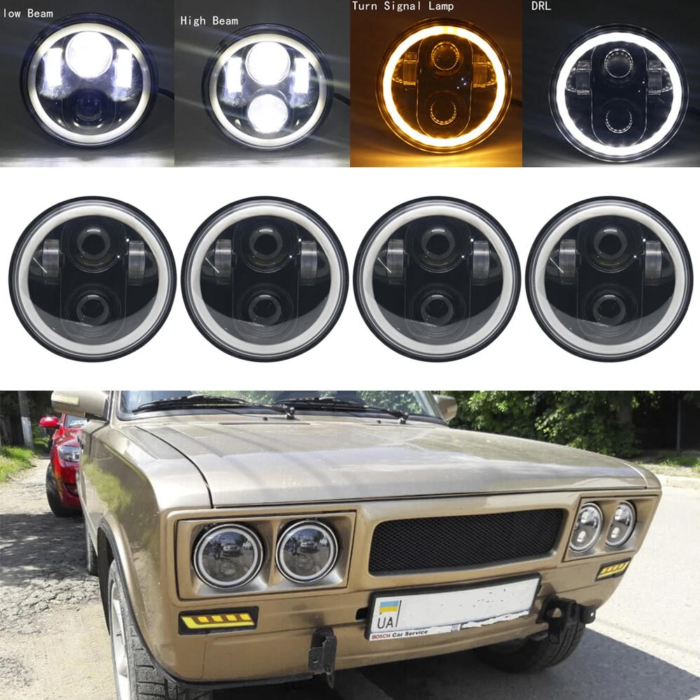 5 75 дюймовая светодиодная фара для проектора Halo Ring Angel Eye Harley Sportster Touring Super Glide Dyna 3/4