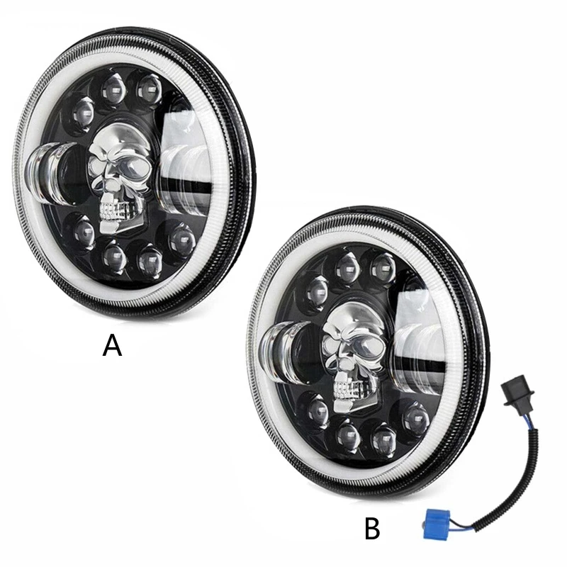 

Водонепроницаемый Автомобильный налобный фонарь RGB, светодиодный круглый светильник с черепом, гало, прожексветильник ближнего/дальнего с...