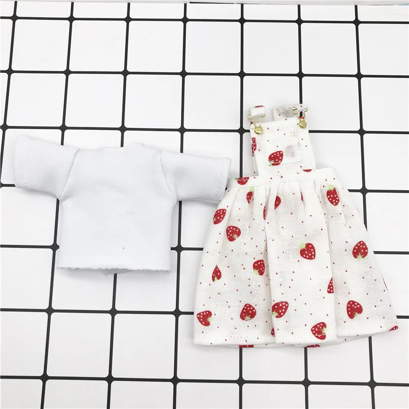Blyth-ropa para mu&ntilde;ecas, Vestido con tirantes de fresa, Falda vaquera de alta calidad, se adapta a 30cm, 1/6 BJD SD, ropa para mu&ntilde;ecas, 1/6-3