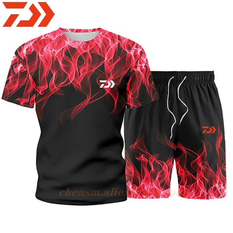 

Daiwa Fishing Suit Men Summer Fishing Clothing Sportswear 2 Piece Outdoor Shorts Fishing Pants Quick Dry Sport Fishing T Shirt
