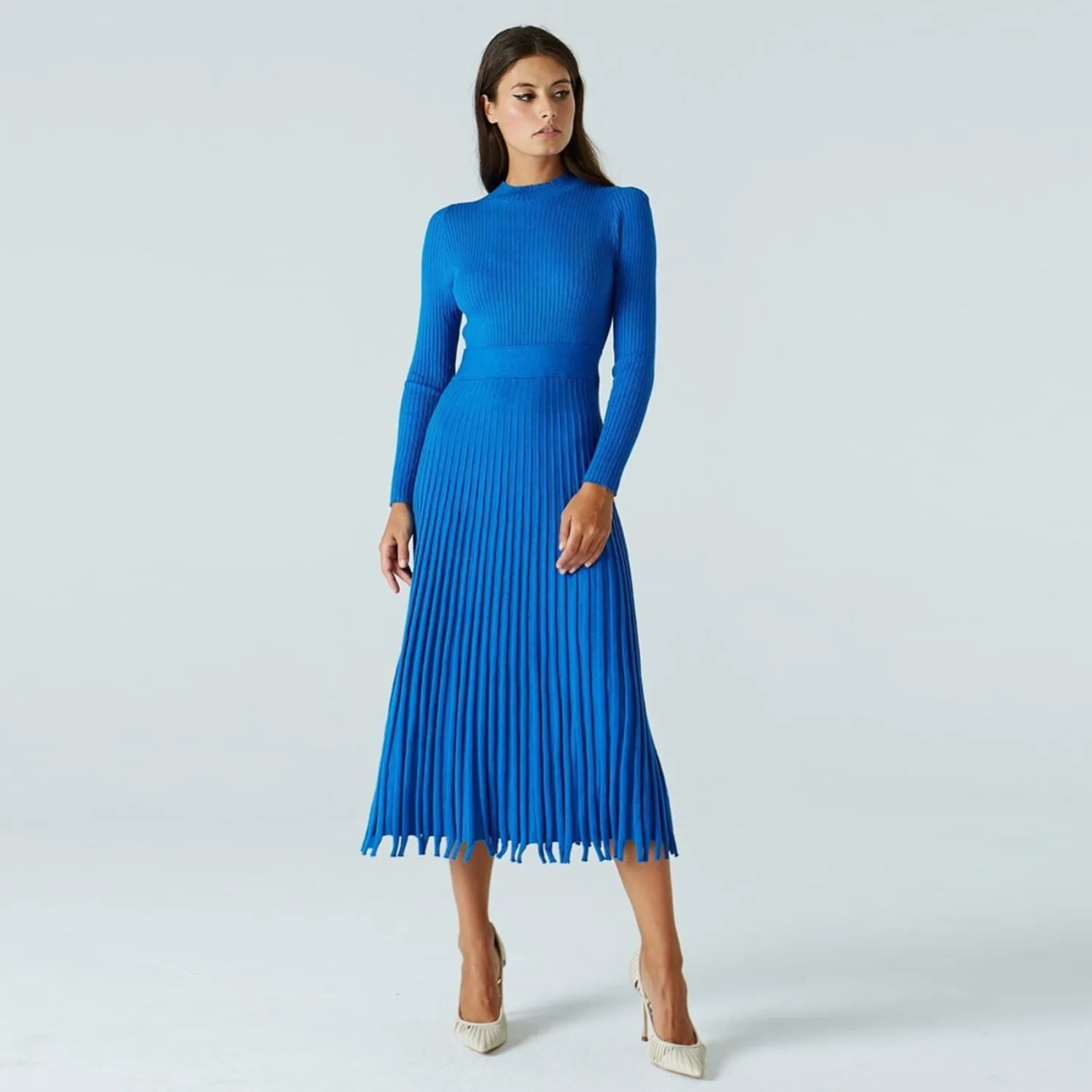 

Женское трикотажное длинное платье, сезон осень-зима, облегающие Женские платья с рукавами, элегантный женский свитер для вечерние, платья ...