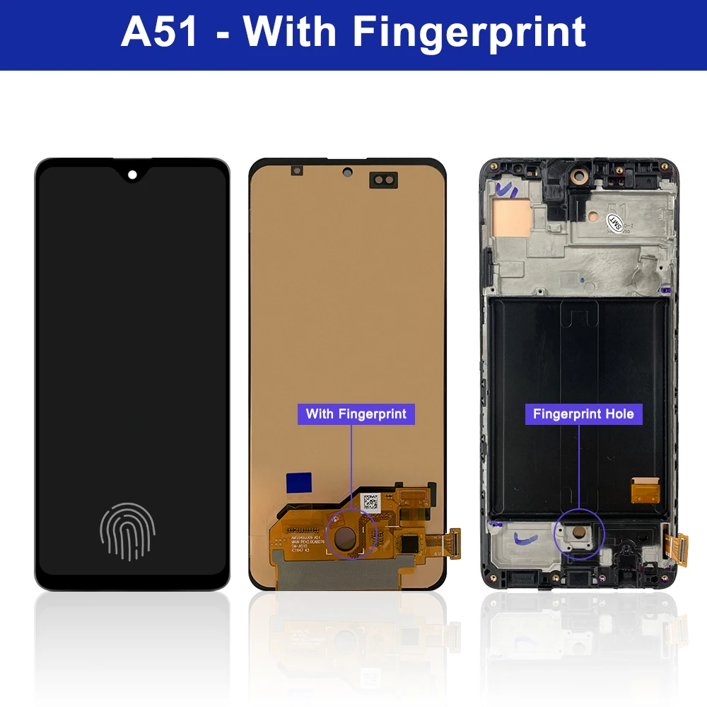 Дисплей 100% SUPER AMOLED для Samsung Galaxy A51 A515 A515F A515F/DS A515FD сенсорный экран с рамкой и