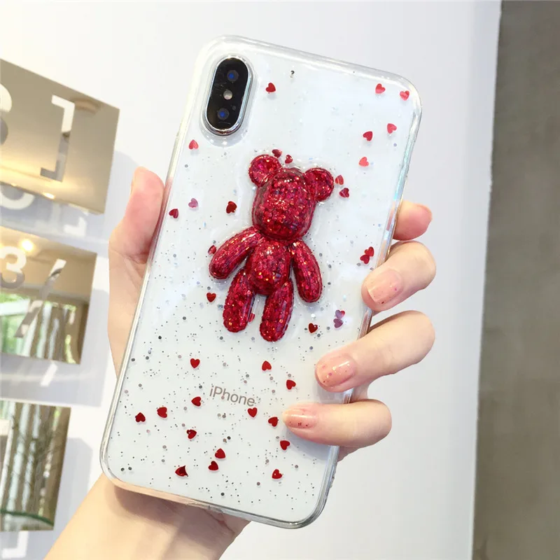 red bear Для Xiaomi mi A1 A2 lite A3 mi 8 lite 9 SE F1 redmi Note 5 6 7 8 Pro 7 7A Роскошный Блестящий Мягкий чехол для девочек - Цвет: red bear