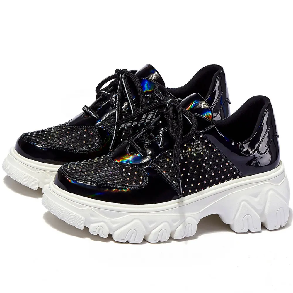 

Women Lace Up Genuine Leather Chunky High Heels Platform Party Pumps Shoes Female Round Toe Summer Fashion Sneakers Casual Shoes