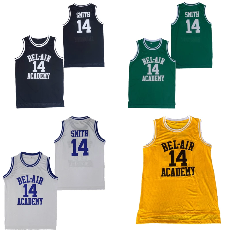 

BG basketball jerseys BEL-AIR ACADEMY 14 SMITH jersey Embroidery sewing Outdoor sportswear Hip-hop culture movie black yellow