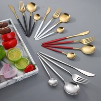 4pcs stainless steel colorful cutlery mirror resueable dinnerware set dinner luxury flatware tableware sets dessert spoon fork