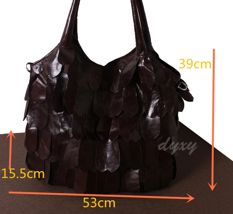 

Large natural leather shoulder bag with broken leaves large capacity women's bag size 53*39cm