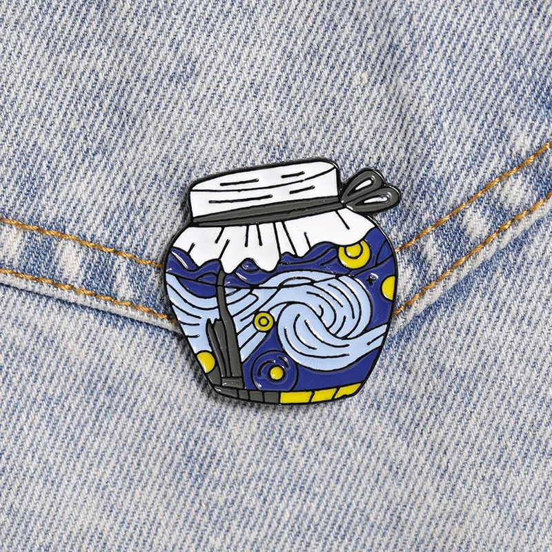 

Art Enemal Brooches Fashion Van Gogh Painting Wine Jar Pins Brooch Bag Lapel Pin Cartoon Badge Kid Friend Gifts
