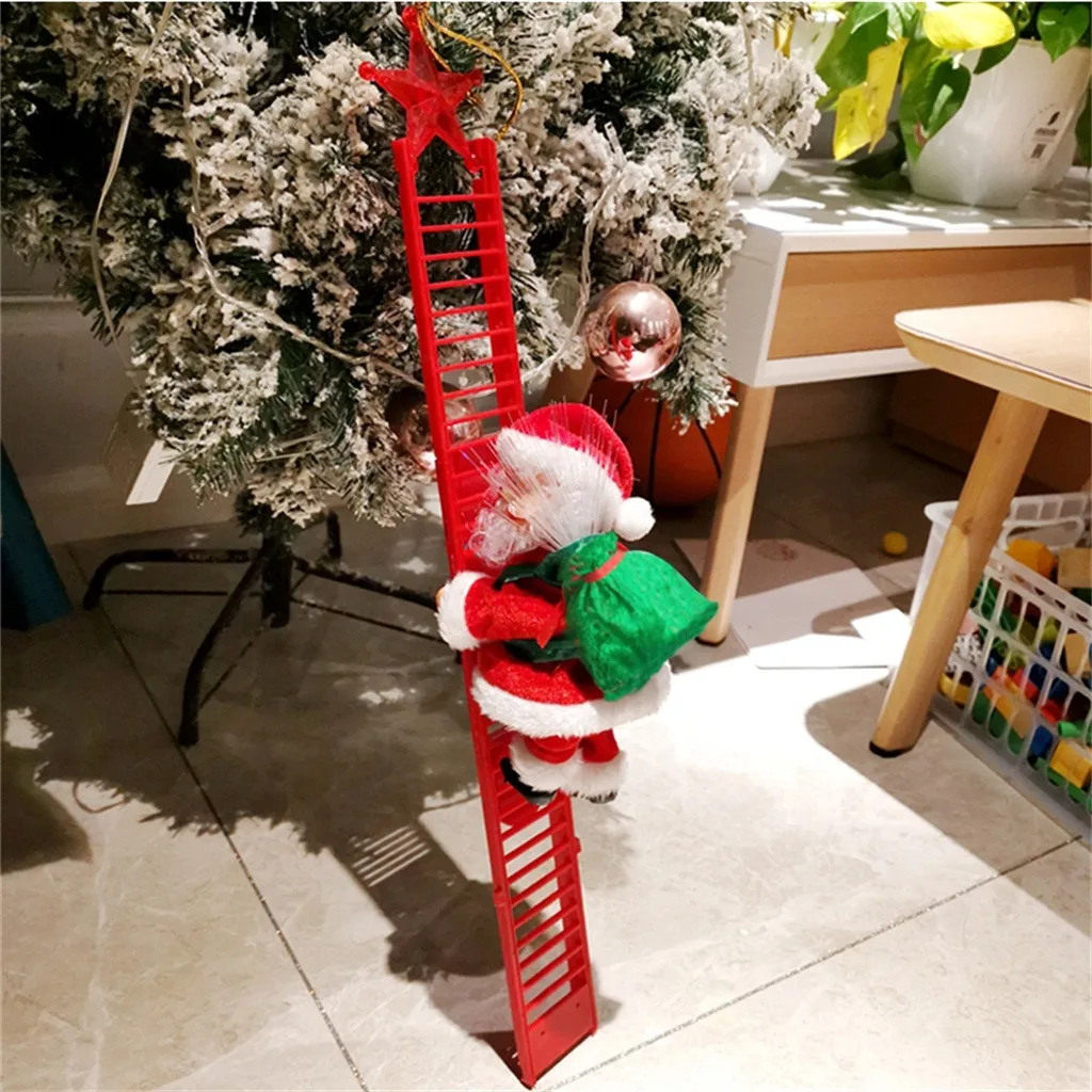 2PCS Electric Santa Climbing Ladder Doll Music Xmas Decor Christmas Tree Ornament Kid Toy Gift Christmas Pendant Wall Decoration