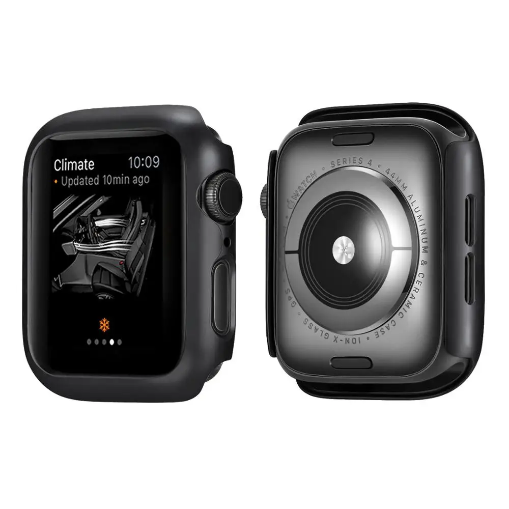 Матовый чехол для Apple Watch 4 44 мм 40 мм защитная рамка защитная оболочка идеальный бампер чехол для iWatch 4 крышка - Цвет: black