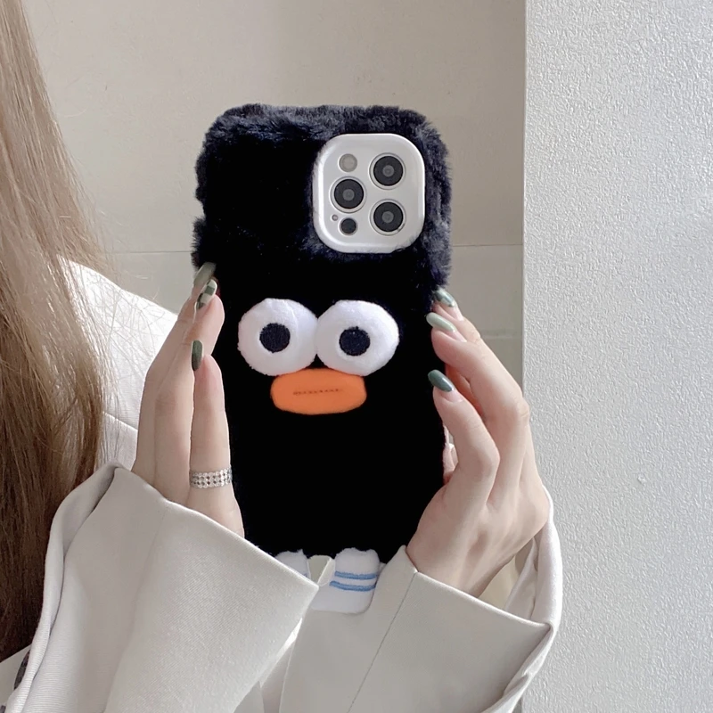 

Funny Cute Cartoon Duck Furry Phone Case For iPhone 13 Pro Max 12 11 Pro Max X Xs Max Xr 7 8 Plus Cases Winter Warm Plush Cover